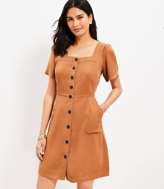 Square neck best sale button front dress