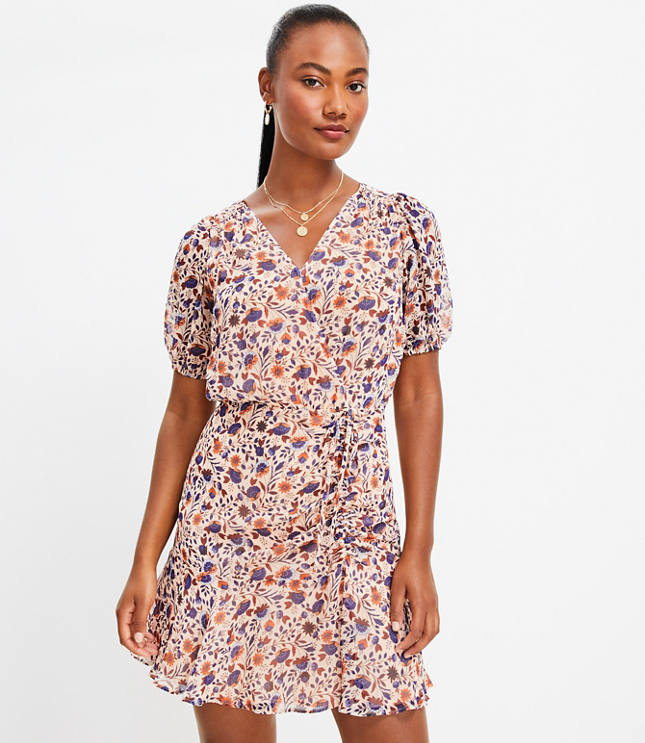 Floral Side Ruched Flare Dress