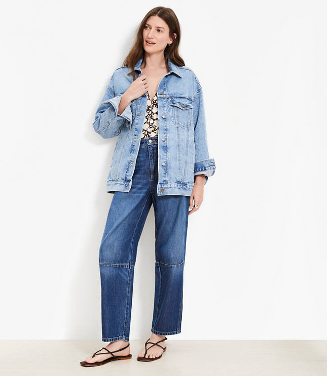 Oversized Denim Trucker Jacket in Light Wash Indigo image number 1