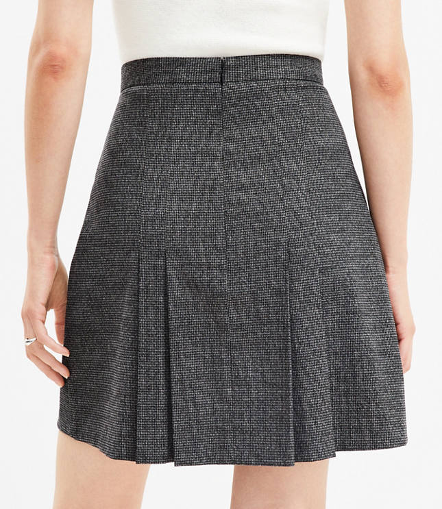 Houndstooth Brushed Flannel Pleated Pocket Skirt