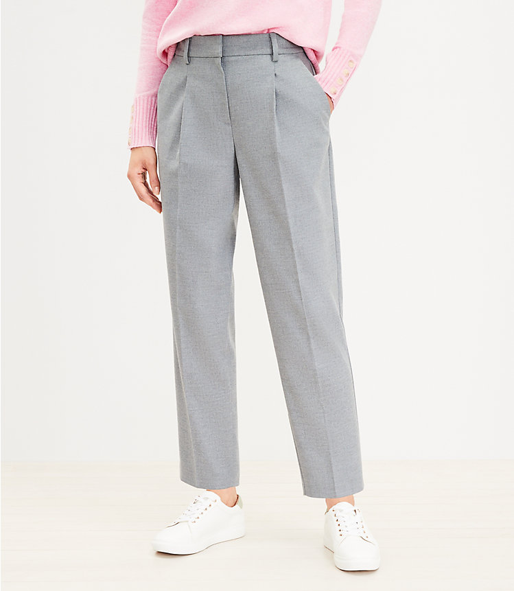 Pleated Pull On Slim Pants in Heathered Brushed Flannel image number 0