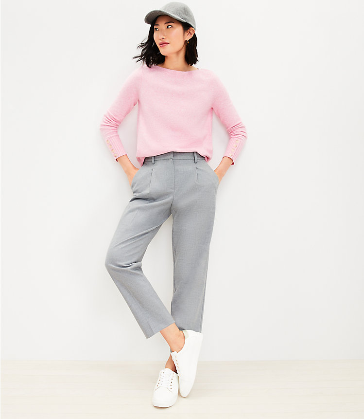Pleated Pull On Slim Pants in Heathered Brushed Flannel image number 1