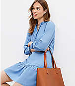 Chambray Tie Neck Flounce Swing Dress carousel Product Image 2