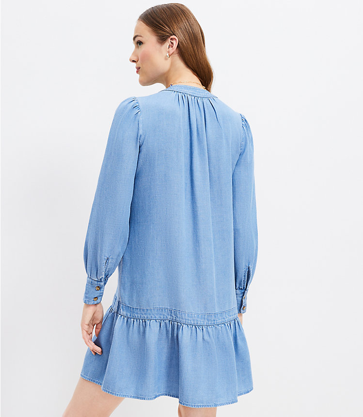 Chambray Tie Neck Flounce Swing Dress image number 2