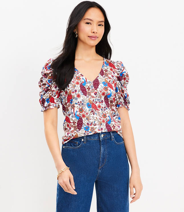 Leelou Shirred Floral Top