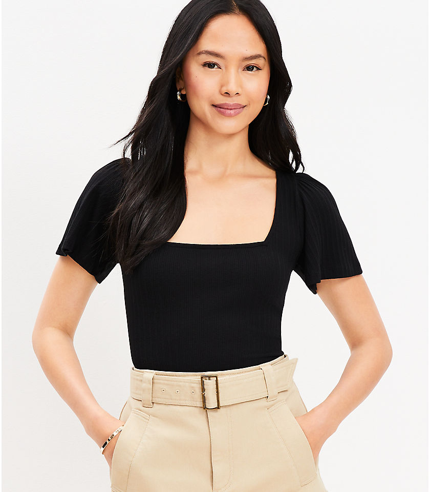 Pointelle Tie Back Square Neck Top