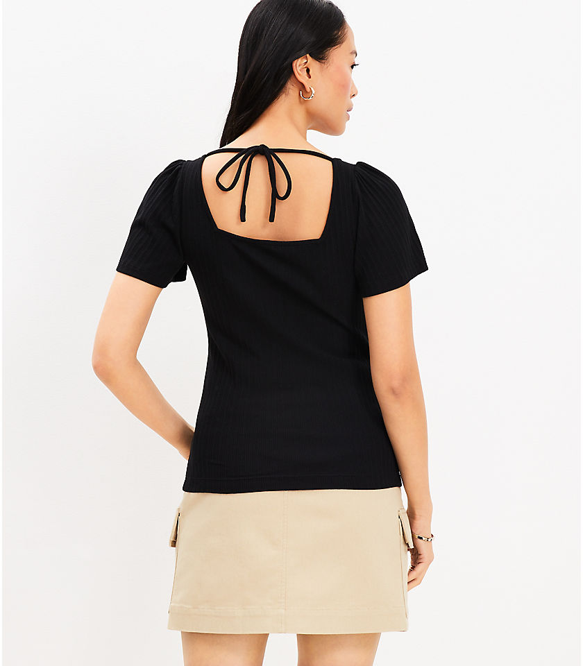 Pointelle Tie Back Square Neck Top