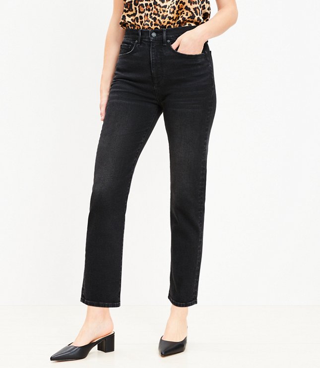 High Rise Slim Jeans in Washed Black