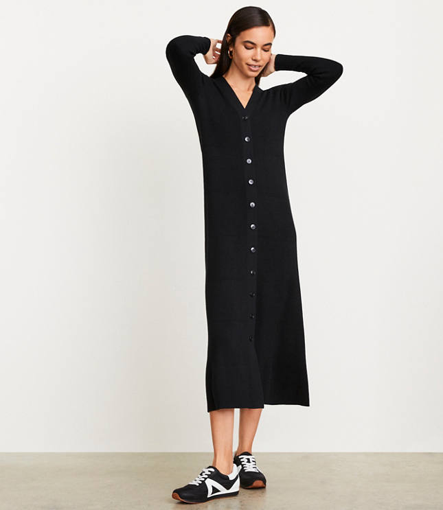 LOFT Versa Ribbed V-Neck Maxi Sweater Dress