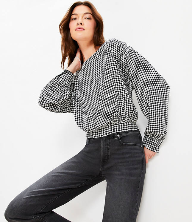 Houndstooth Bubble Hem Blouse