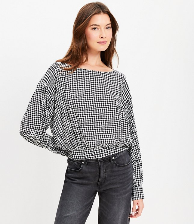 Houndstooth Bubble Hem Blouse