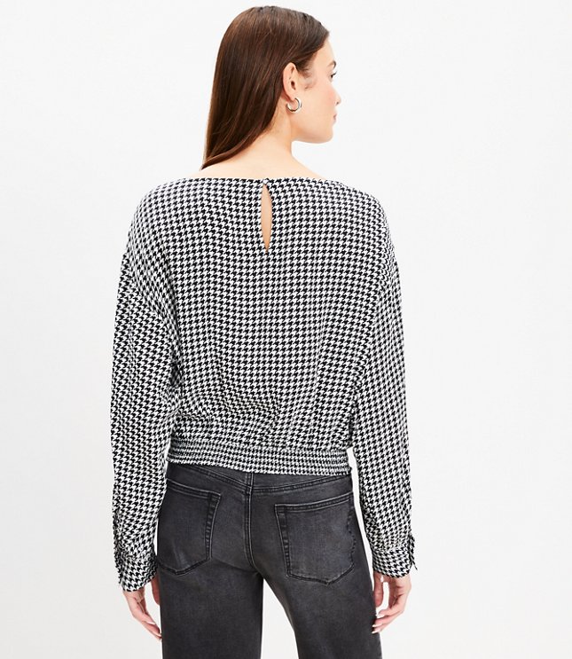 Houndstooth Bubble Hem Blouse