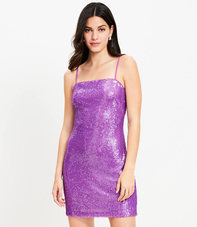 Sequin Spaghetti Strap Mini Dress - Popsicle Purple