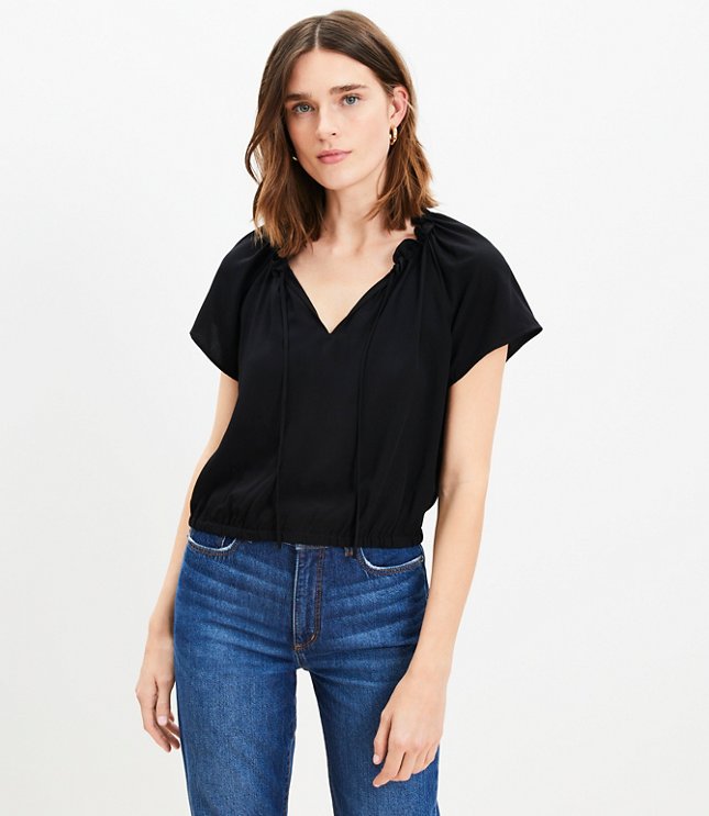 Petite Front Tie Bubble Blouse