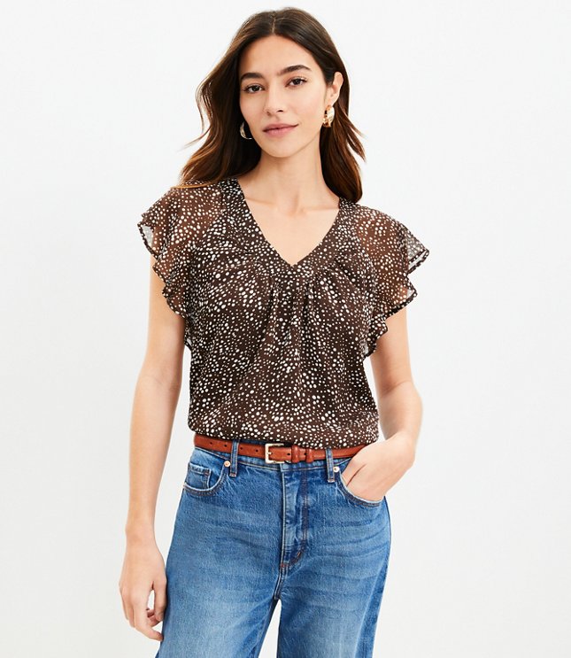 Petite Floral Smocked Ruffle Yoke Top