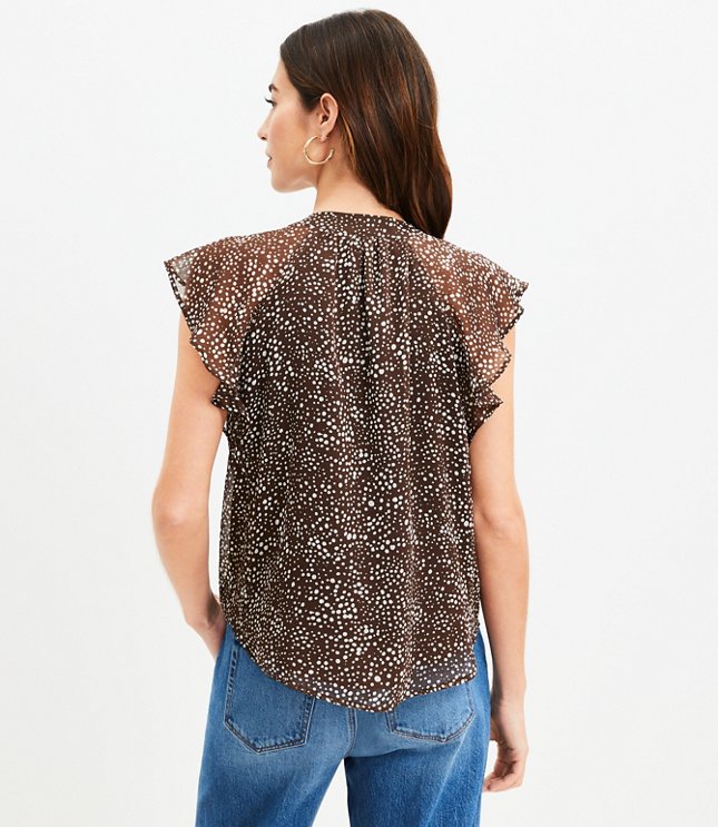 Petite Dotted Flutter V-Neck Top