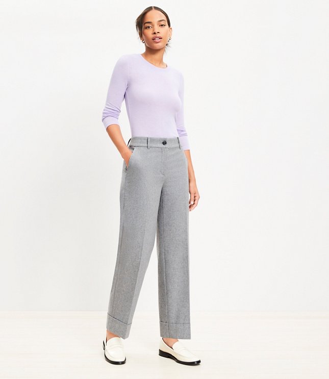 Straight Cropped Cuff Pant in Wool Blend