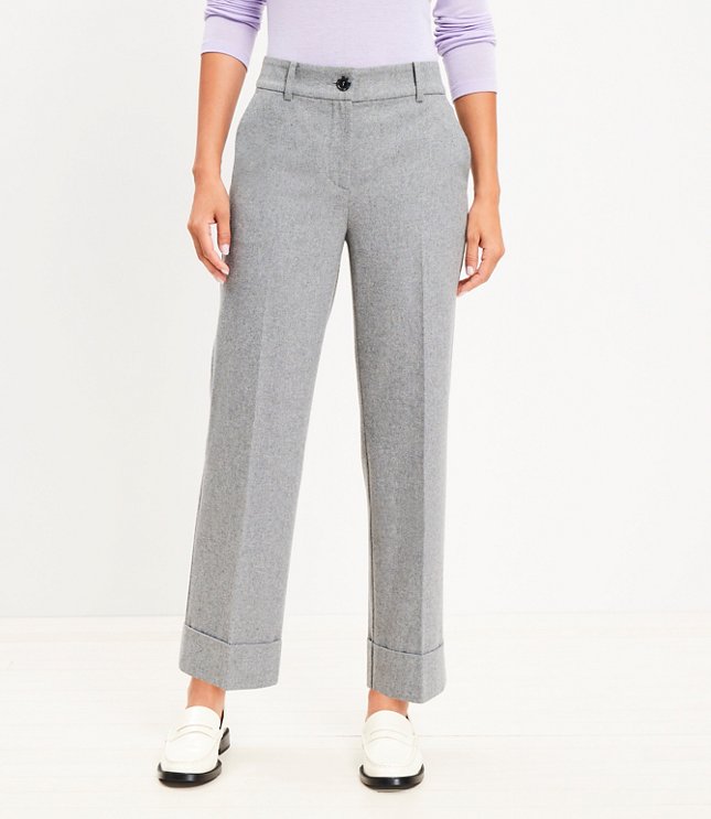 Straight Cropped Cuff Pant in Wool Blend