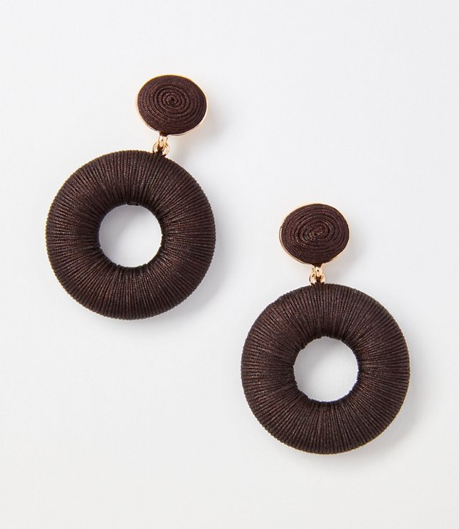 Fabric Wrapped Circle Drop Earrings - Cacao Nib