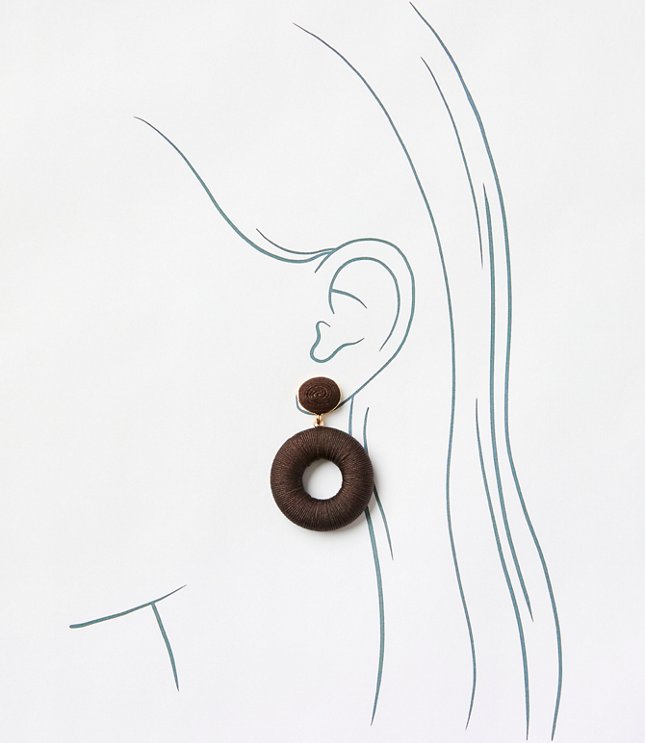 Fabric Wrapped Circle Drop Earrings - Cacao Nib