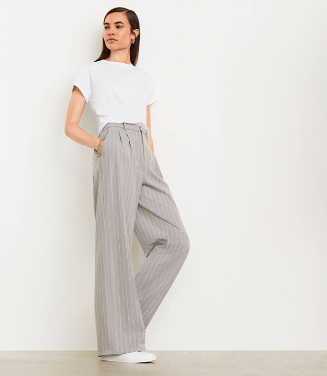 LOFT Versa Seasonless Stretch Double Pleat Wide Leg Pant in Stripe