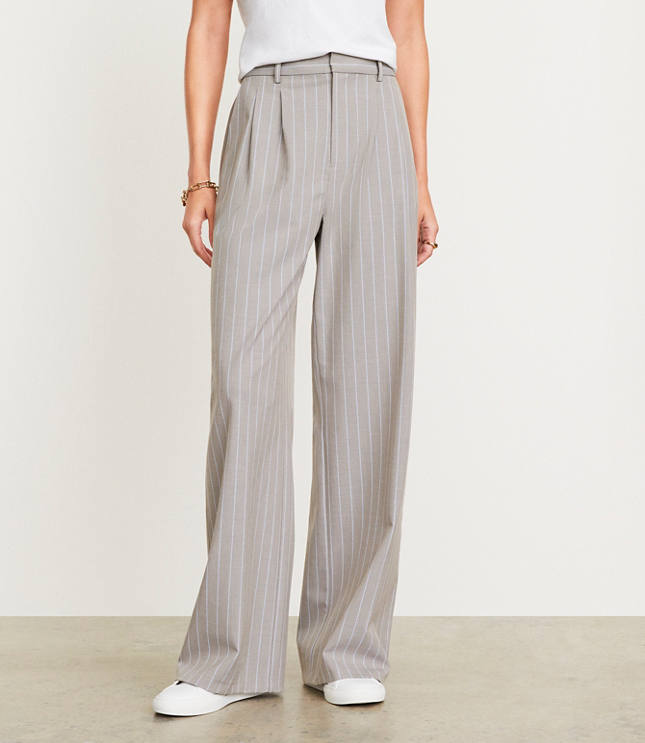 LOFT Versa Seasonless Stretch Double Pleat Wide Leg Pant in Stripe