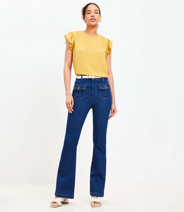 Tall High Rise Patch Pocket Slim Flare Jeans in Dark Wash
