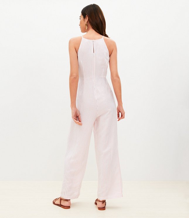 Petite Striped Linen Blend Tie Front Jumpsuit