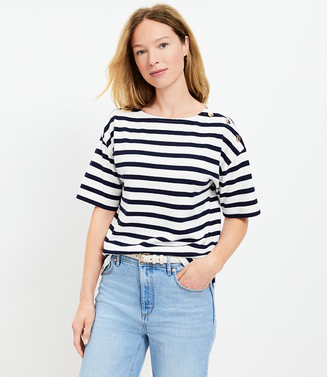 Striped Shoulder Button Harbor Tee