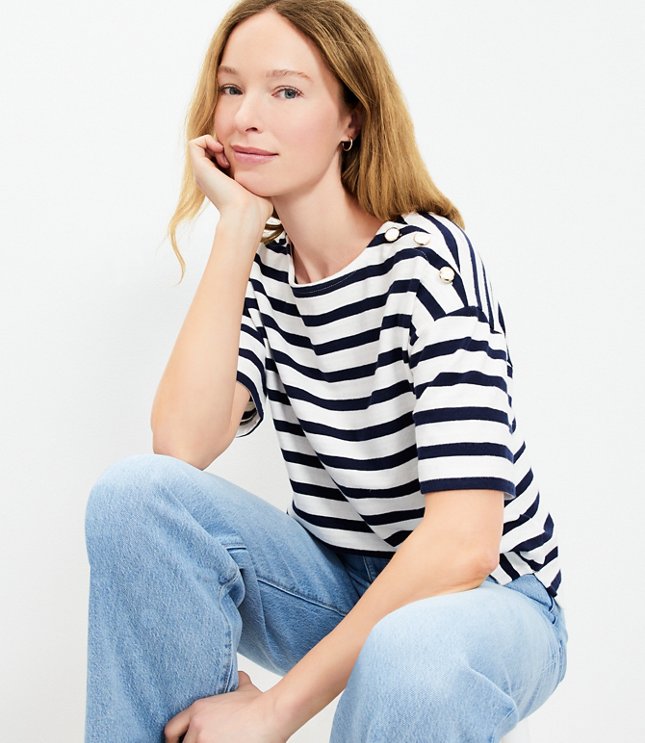 Striped Shoulder Button Harbor Tee