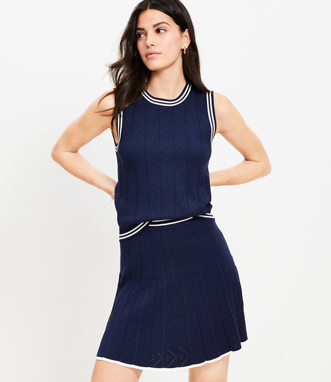 Petite Pointelle Pleated Mini Sweater Skirt