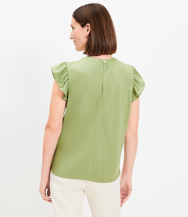 Petite Flutter Sleeve Mixed Media Top