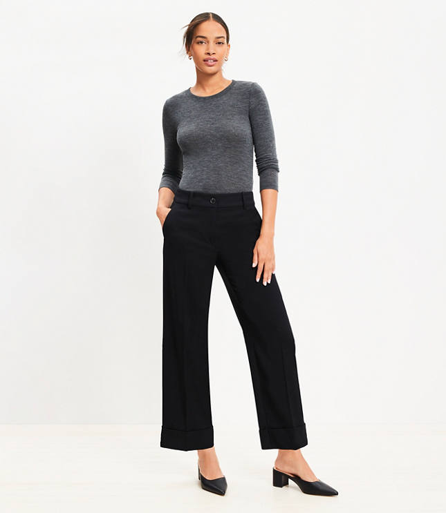 Straight Cropped Cuff Pant in Twill