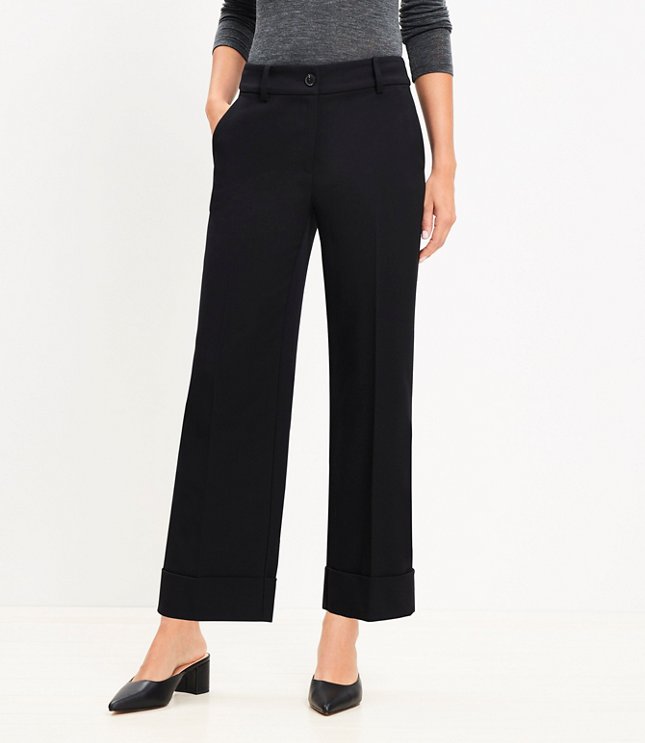 Straight Cropped Cuff Pant in Twill