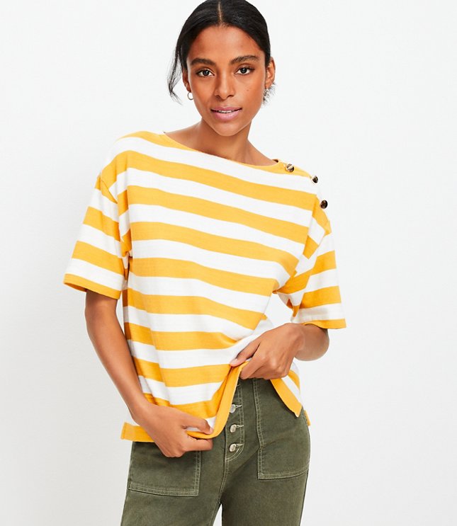 Striped Shoulder Button Harbor Tee