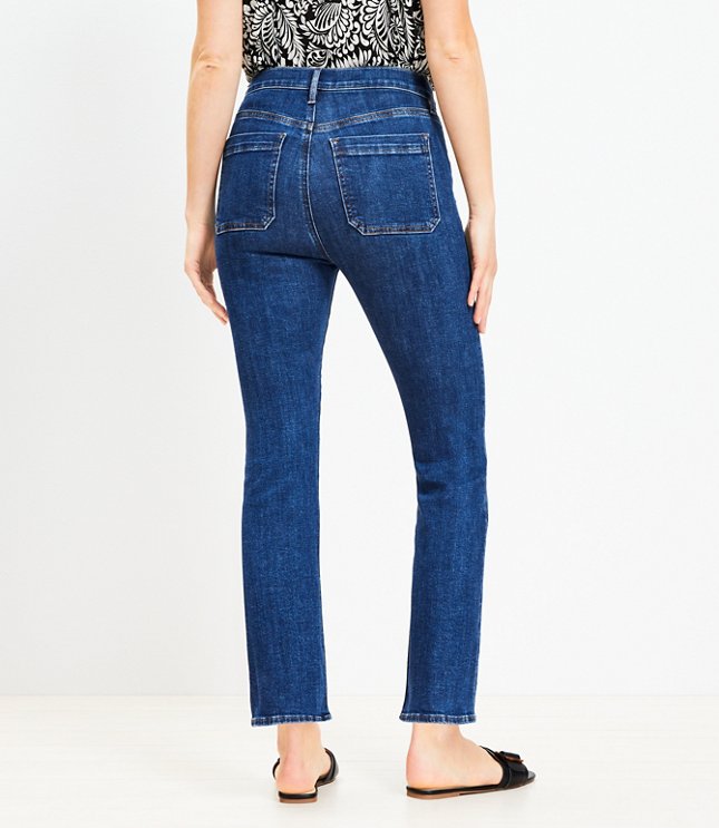 Petite High Rise Kick Crop Utility Jeans Dark Rinse Wash