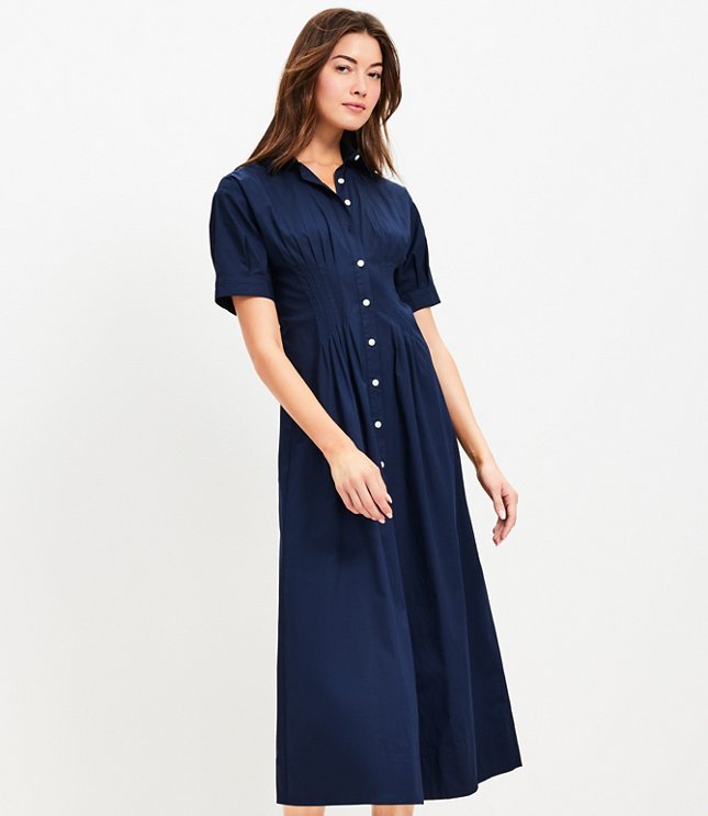 Petite Pleated Bodice Midi Shirtdress