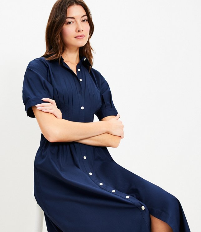 Petite Pleated Bodice Midi Shirtdress