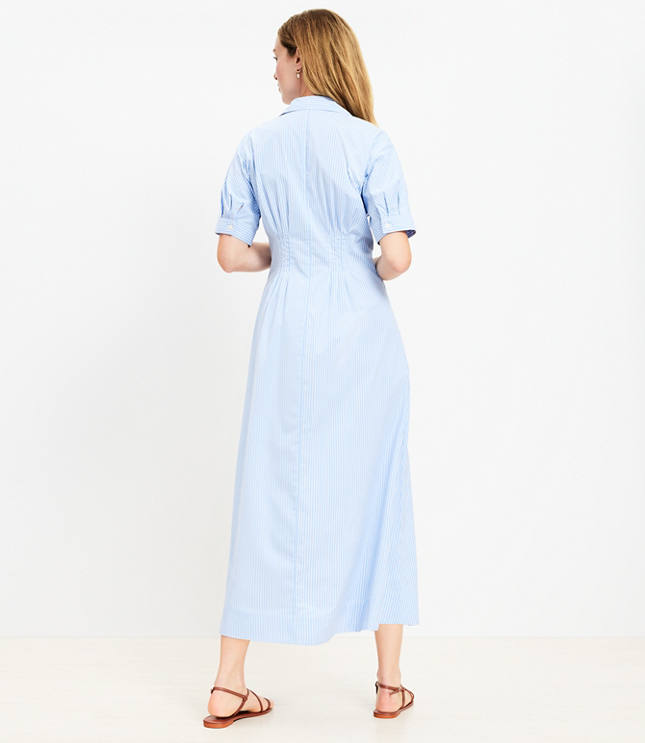 Petite Stripe Pleated Bodice Midi Shirtdress