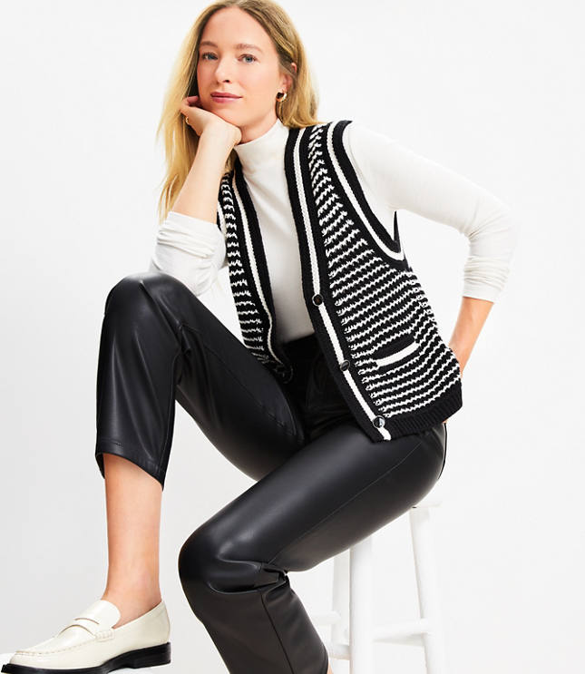 Loft Striped V-Neck Pocket Sweater Vest