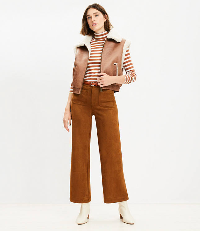 Palmer Wide Leg Crop Pants in Faux Suede