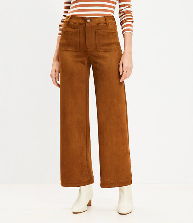 Palmer Wide Leg Crop Pants in Faux Suede