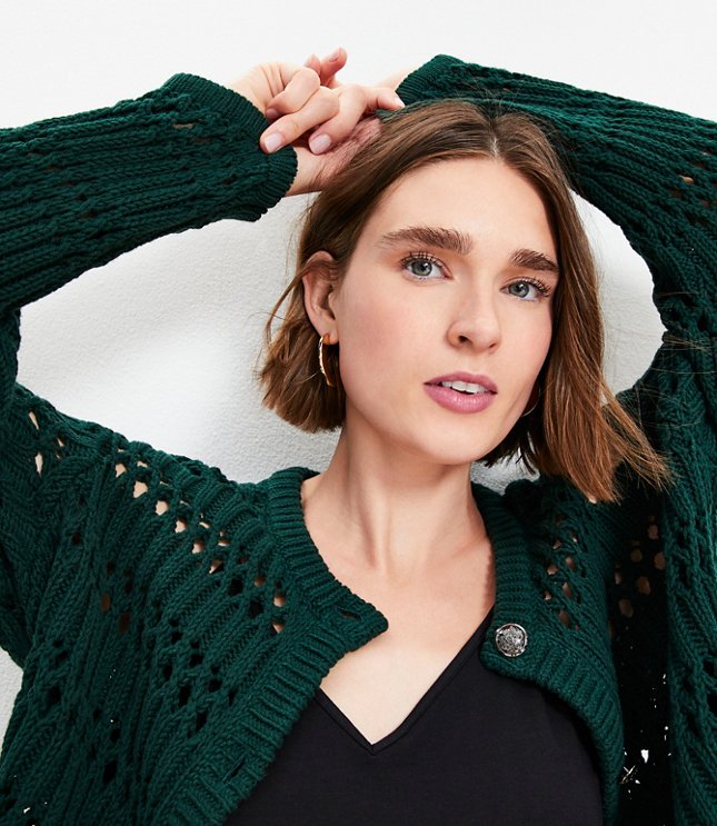 Chunky Mesh Stitch V-Neck Cardigan - Valiant Green