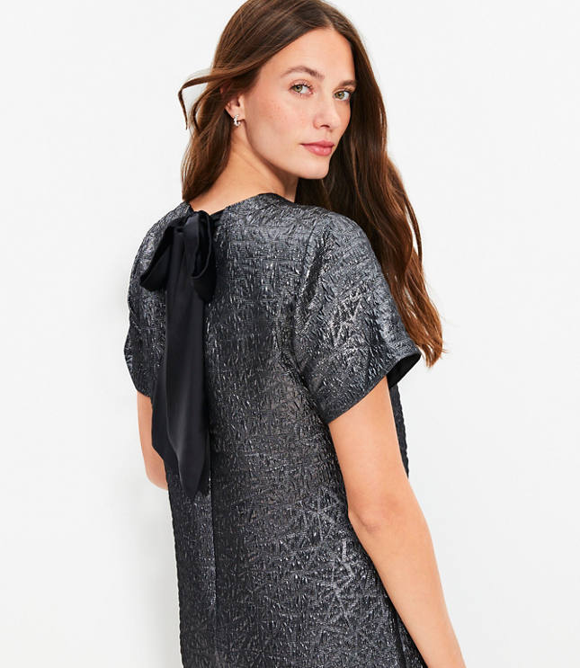 Metallic Brocade Bow Back Mini Dress