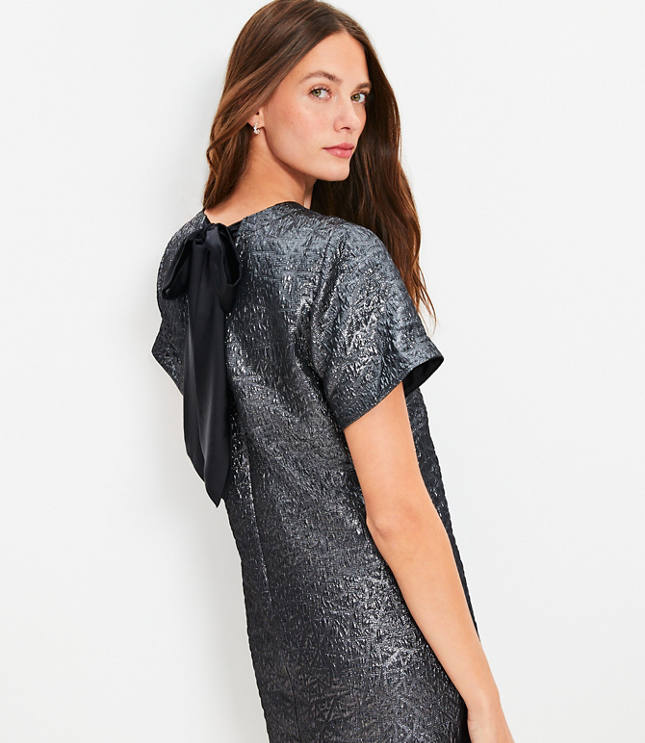 Metallic Brocade Bow Back Mini Dress