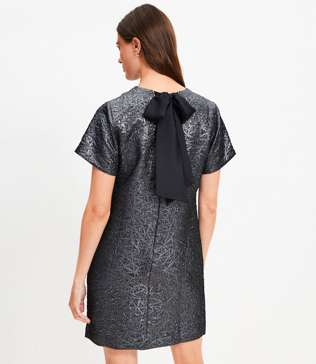 Metallic Brocade Bow Back Mini Dress