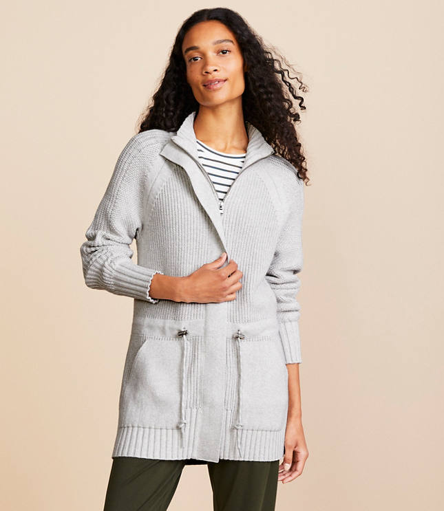 Lou Grey Ribbed Drawstring Zip Pocket Cardigan