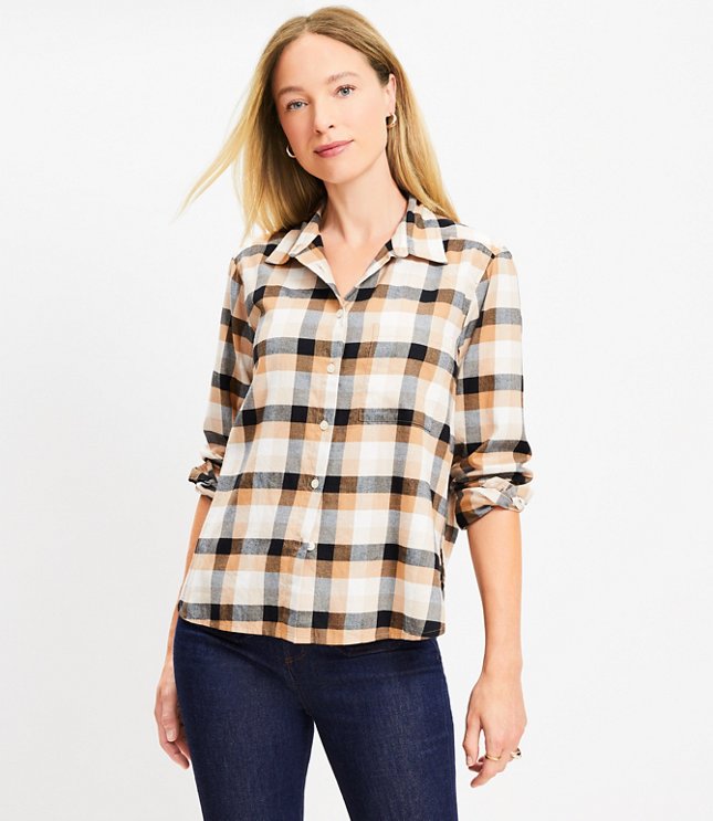 Cotton Flannel Relaxed Pocket Tunic Shirt