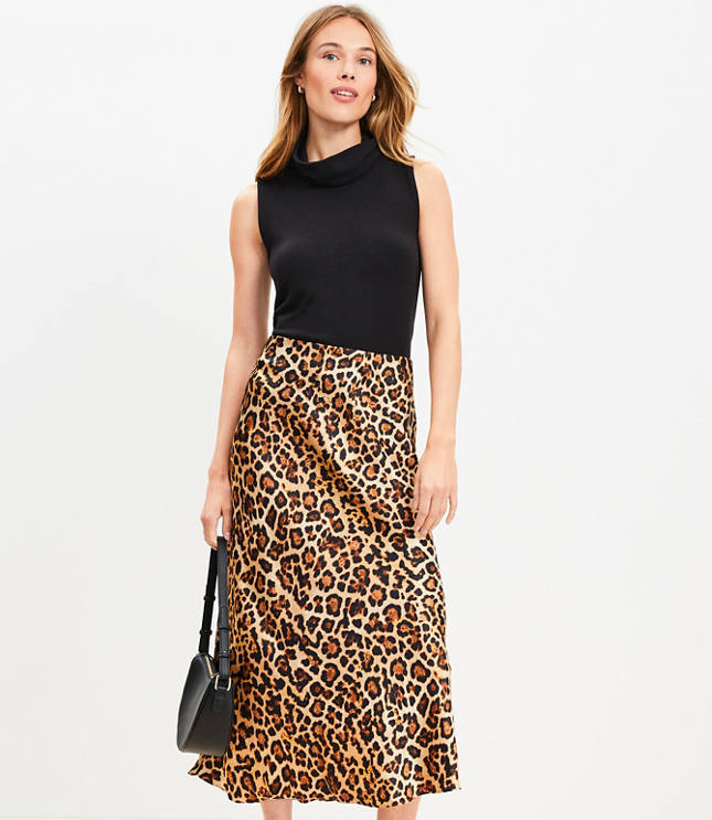 Petite Leopard Print Bias Midi Skirt