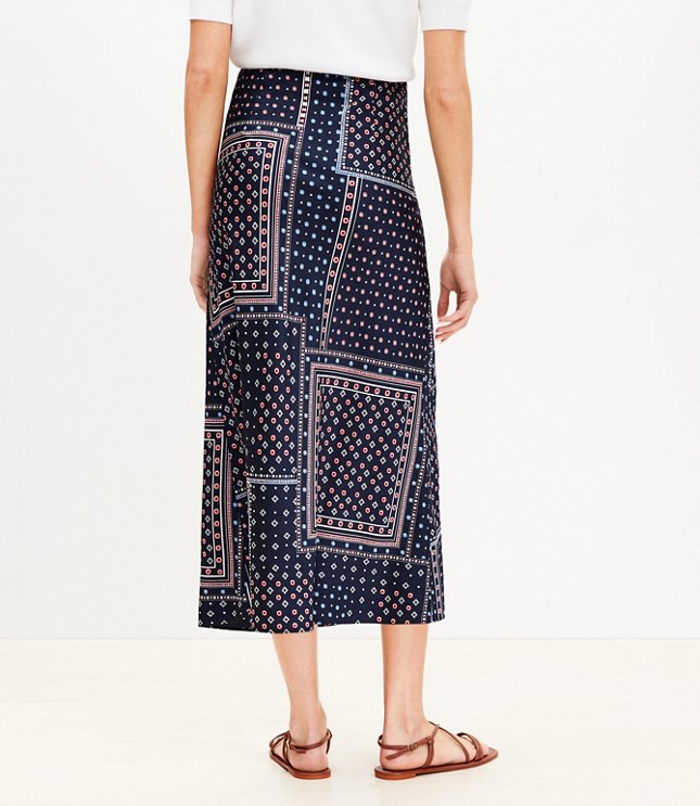 Bandana Print Satin Bias Midi Skirt